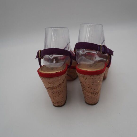 Kate Spade Penny Sandals Wedge Block Heels Red Purple Canvas Cork  Size 10M - Picture 3 of 7